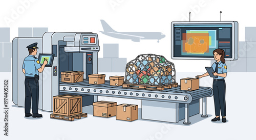 Airport Security Check - Examining Luggage and Packages for Safety.