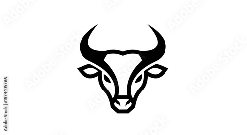 Black and White Bull Head Silhouette with Horns and Eyes.