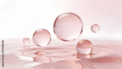 Pink liquid bubbles on reflective surface