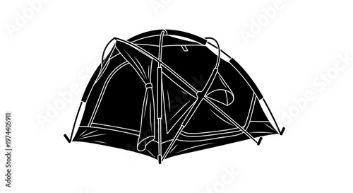 Black and White Illustration of a Modern Camping Tent.