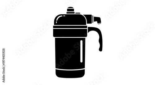 Black and white illustration of a water bottle with a handle.