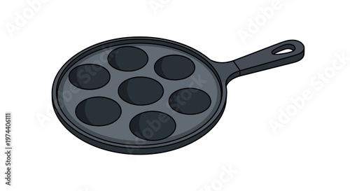 Black Cast Iron Ebelskiver Pan Isolated on White Background.