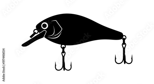 Black fishing lure with hooks.
