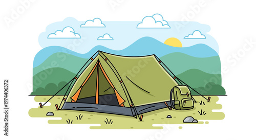 A green tent in the outdoors.