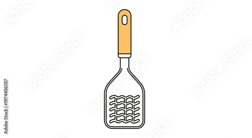 A Simple Kitchen Potato Masher with Wooden Handle.