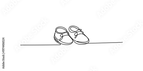 Minimalist continuous line drawing of a pair of baby shoes against a simple white background Vector, illustration