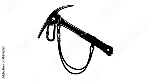 Black Ice Axe with Carabiner and Strap Isolated on White.