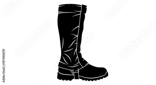 Black Leather Riding Boot Silhouette Isolated on White Background.