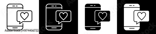 Mobile Message Icon In Flat Version On Black And White Background