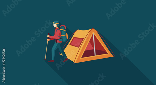 Adventurous Hiker with Backpack and Tent, Ready for Camping Trip.