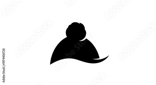 Black silhouette of a person sitting on a wave, minimalist design.