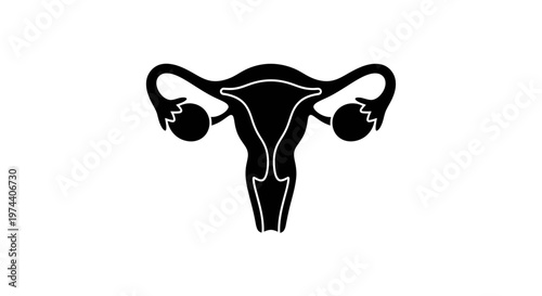 Black Silhouette of Human Female Reproductive System on White Background.