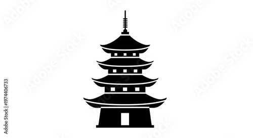 Black silhouette of a traditional Japanese pagoda on white background.