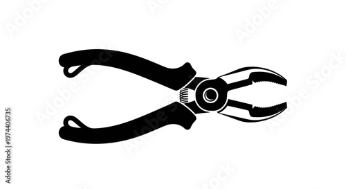 Black Silhouette of Pliers Isolated on White Background.