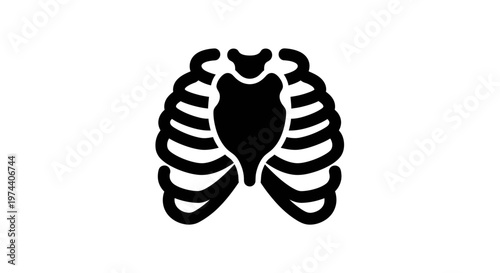 Black Silhouette of Human Rib Cage Anatomy on White Background.