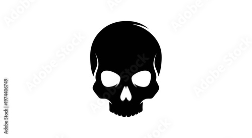 Black Skull Silhouette Isolated on White Background, Symbolic Representation.