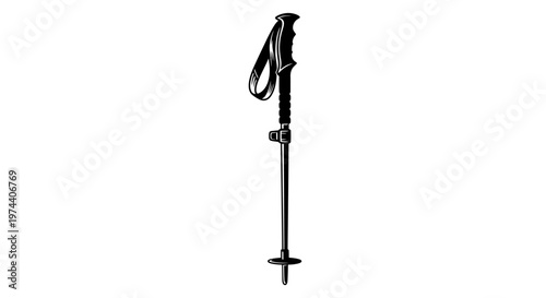 Black Trekking Pole Isolated on White Background for Hiking and Outdoors.