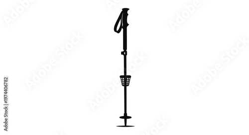 Black Trekking Pole Isolated on White Background for Hiking Adventures.