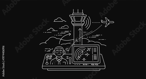 Air Traffic Controller Monitoring Flight Paths and Aircraft Movement.