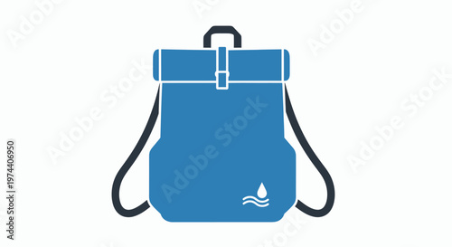 Blue Backpack with Water Drop Icon, Perfect for Travel and Hiking.