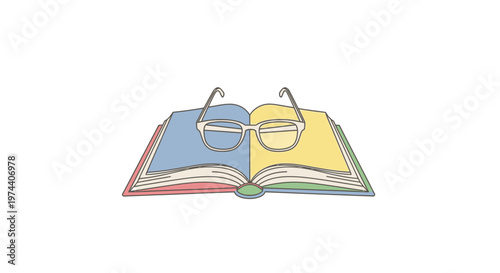 Glasses on open book pages.