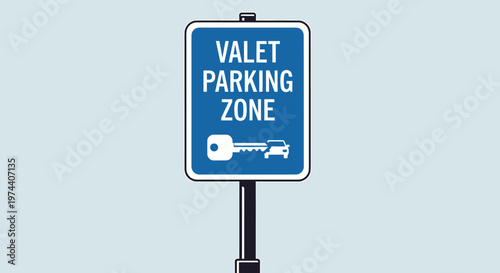 Blue Valet Parking Zone Sign with Key and Car Symbol.
