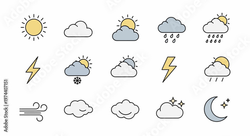 Weather forecast icons on white background.