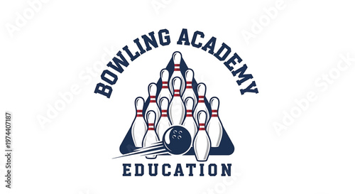 Bowling Academy Education Logo - Pins and Ball Symbolizing Sport.