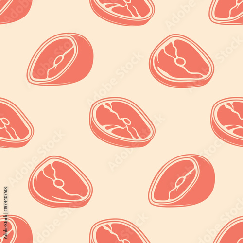 Raw Meat Steaks Seamless Pattern. Butcher Shop Pattern. Food Ingredient Pattern. Minimalist Meat Pattern.