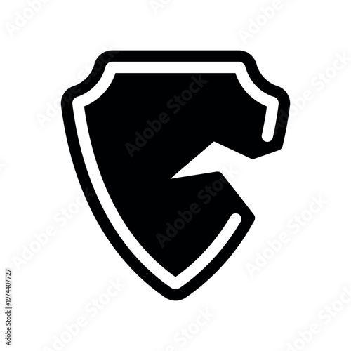 Broken Shield Security Breach and Vulnerability Vector Icon Art