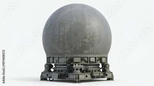 A large grey spherical radome or antenna enclosure on an industrial base.