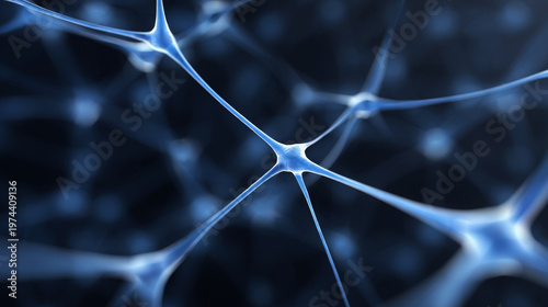 Abstract representation of interconnected neurons with glowing blue filaments on a dark background, illustrating neural networks and brain activity in a scientific context