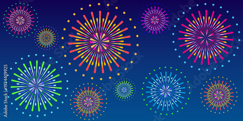 打ち上げ花火の背景イラスト　夜景