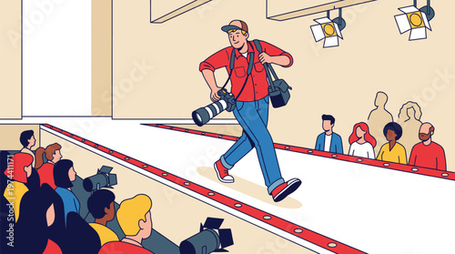 Photographer Walking on Stage During Event.