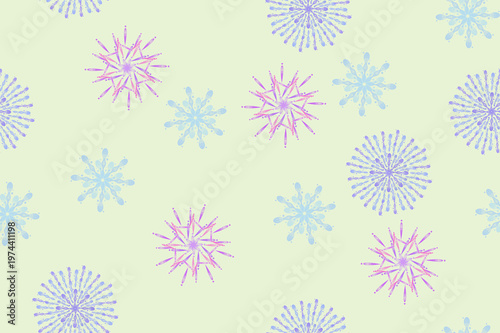 Pastel Fireworks Seamless Pattern on Soft Green Background