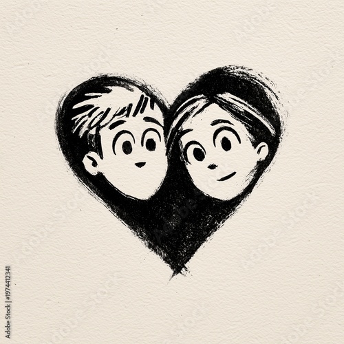 cute love heart couple hand drawn illustration sketch isolated