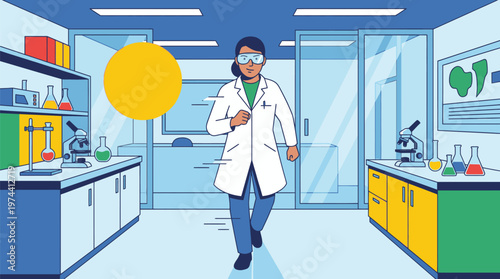 Medical Scientist Walking Through Laboratory Environment.