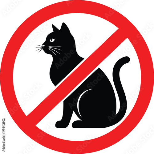 No cats allowed sign featuring a black cat silhouette inside a red prohibition circle Vector