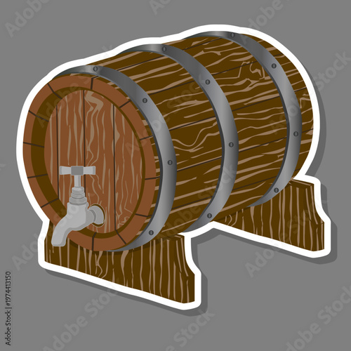 Illustration on theme of old wooden beer barrels with iron fastenings in brewery