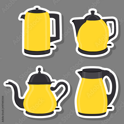 Set symbols for electric kettle with lid for tea,