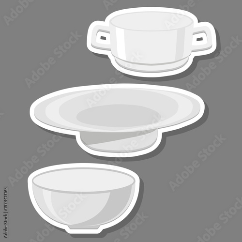 Set symbols for empty bowl with rim for soup