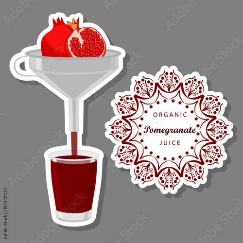 big set different types juice pomegranate in glass cup