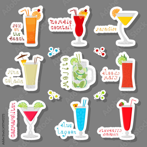 Set bright alcohol cocktails for celebration party