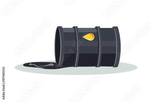 Oil Barrel Spilling Oil Illustration. Petroleum Barrel Leak. Environmental Pollution Oil Spill. Spilled Crude Oil from Drum. Oil embargo.