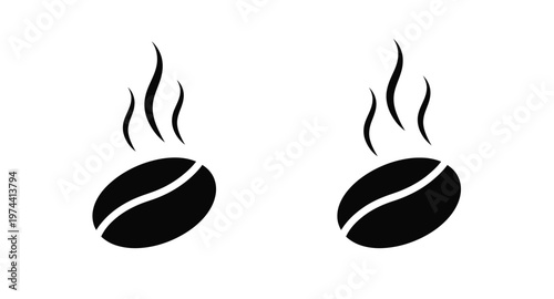 Two coffee beans with rising steam a minimalist silhouette on transparent background