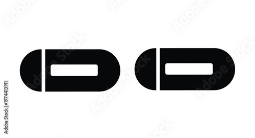 Two abstract capsule shapes in black ideal for design on transparent background silhouette