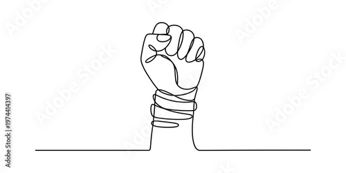 A single continuous line drawing of a clenched human fist representing strength and resistance Vector, illustration