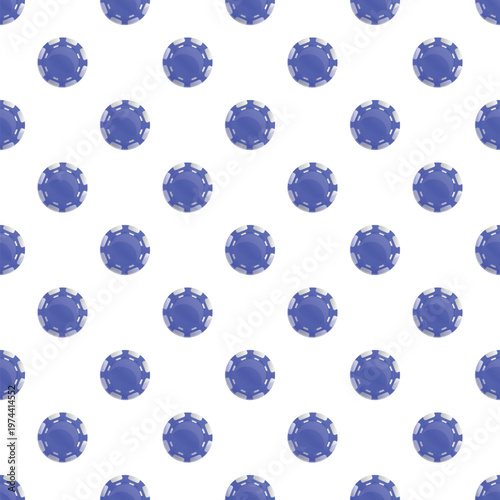 Blue poker chips creating a seamless pattern on a white background