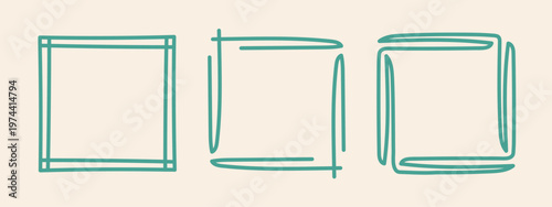 Square doodle frame, hand-drawn wavy curly engagement monograms. Edgings and cadres simple sketchy scribble swirl design, editable one line decoration old-fashioned greeting elements. Editable stroke.