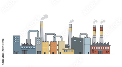 Industrial Factory Buildings with Smoking Chimneys.